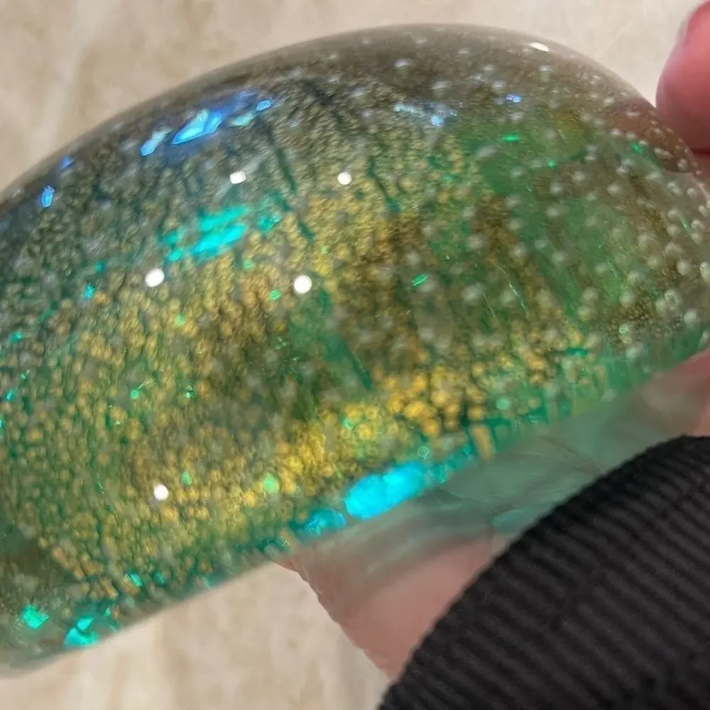 Vintage Murano glass candy dish Green with gold beautiful  bean shaped